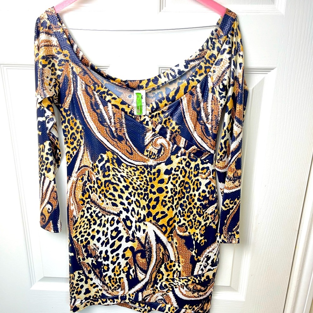 Long sleeve snake skin & Cheetah print mini dress
